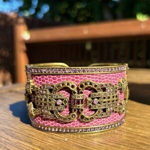 Vintage Heidi Daus Faux Snake Skin Swarovski Crystal Hinged Cuff Bracelet